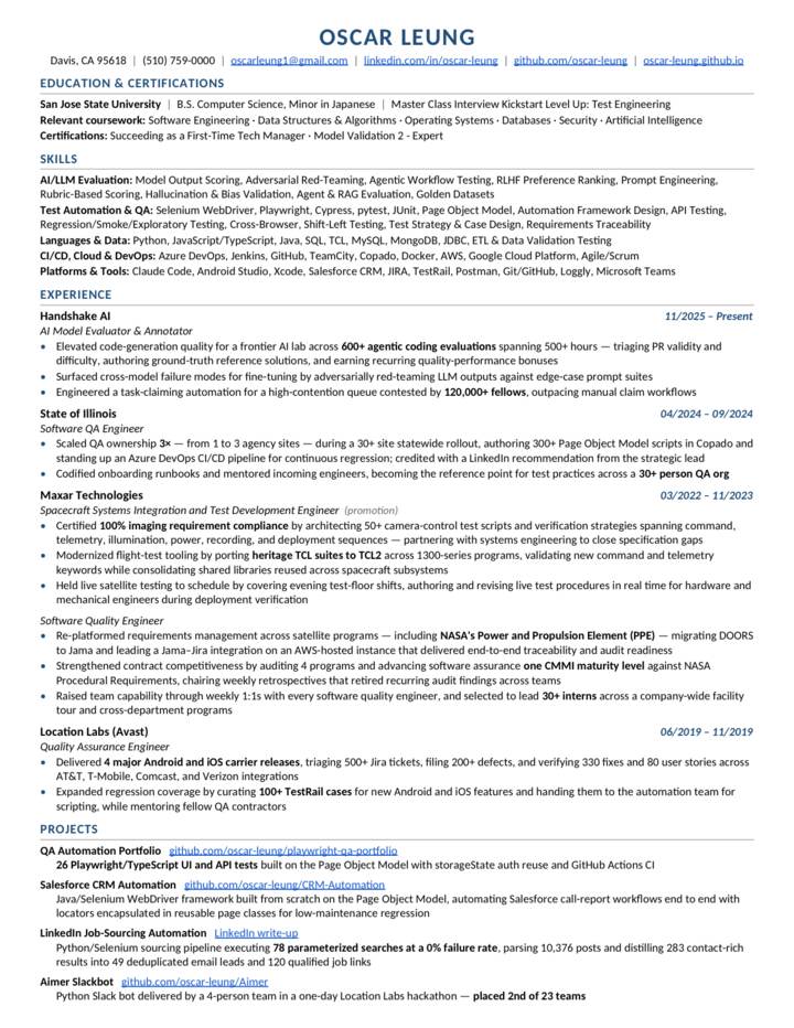 First page of Oscar Leung's résumé